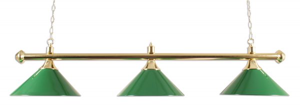 Buffalo brass billiard lamp with 3 green shades 150cm
