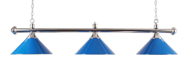 Buffalo chrome billiard lamp with 3 blue shades 150cm